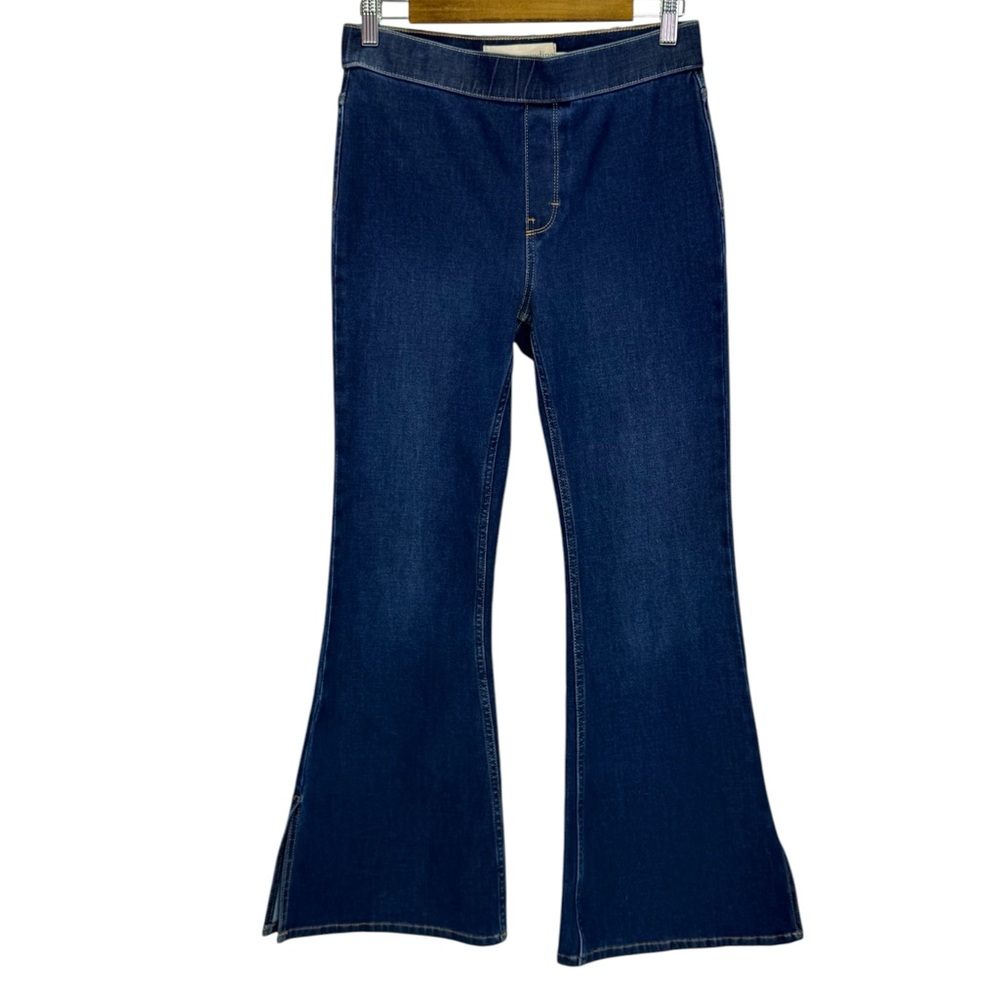 Soft Surroundings Women's Pull On Slit Flare Dark Denim Stretchy Jeans Size S